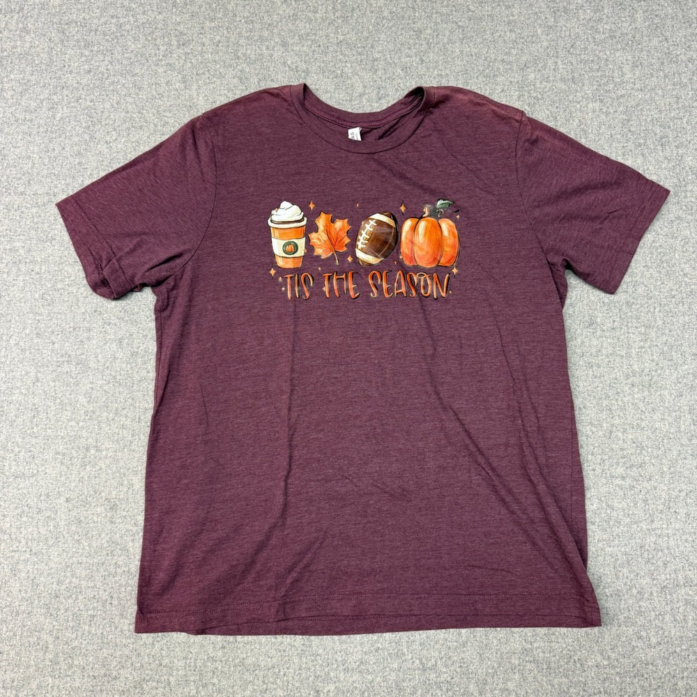Bella + Canvas Graphic T-Shirt XL Maroon Tis The Season Fall Football Pumpkin